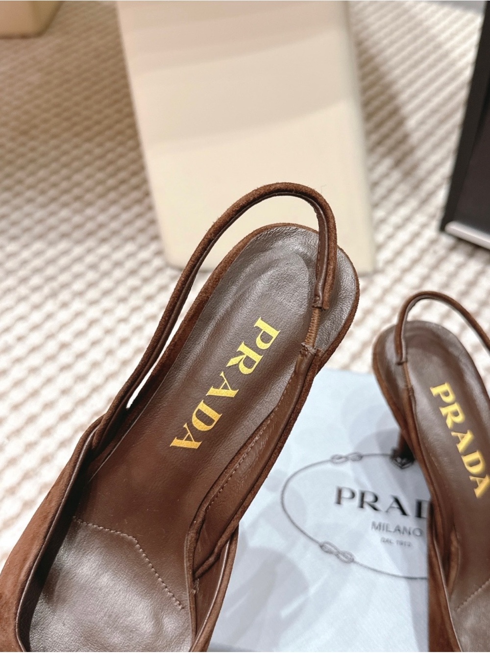 Prada Brown Suede Pointed Slingback Pumps with Bow Detail - Picture 6 of 7